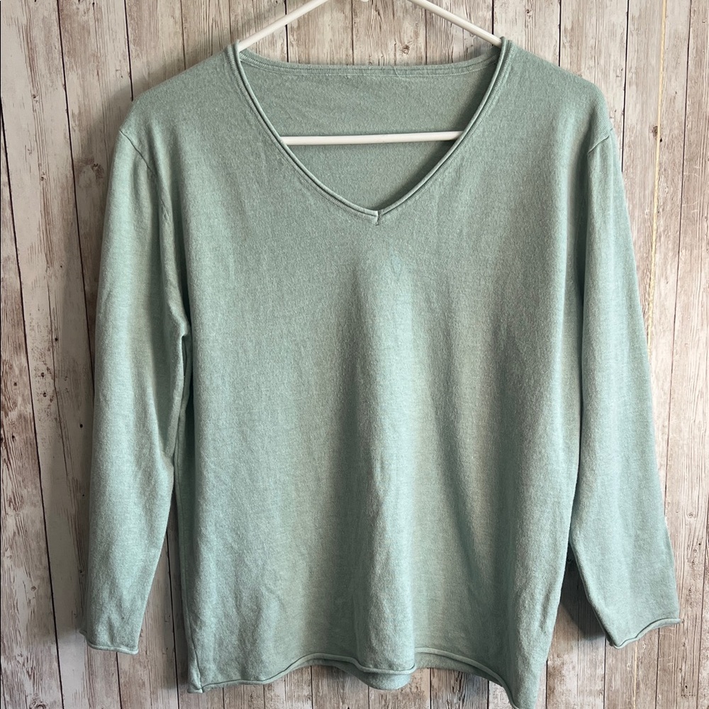 🐺Mint Green 3/4 Sleeve V-Neck Sweater